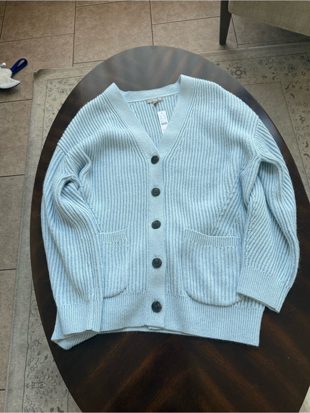 J Crew Light Sky Blue Women's Ribbed Button-Front V Neck Cardigan Sweater long